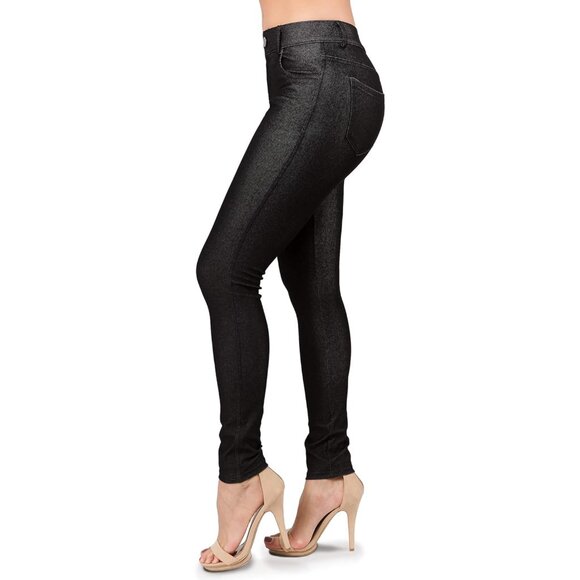 Denim - Women’s Jeggings with Pockets High Rise Skinny Fit Stretchy Pull-On Denim